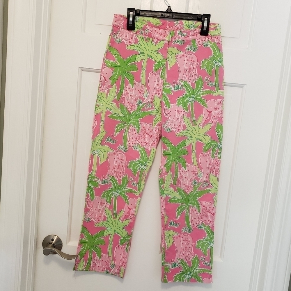 Lilly Pulitzer Taboo Elephant Pattern lightweight size 0 straight ankle pants